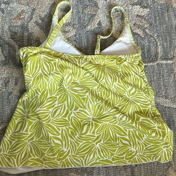 Land’s End tulip hem adjustable strap tankini lime egret abstract floral S 6-8 - Picture 8 of 9